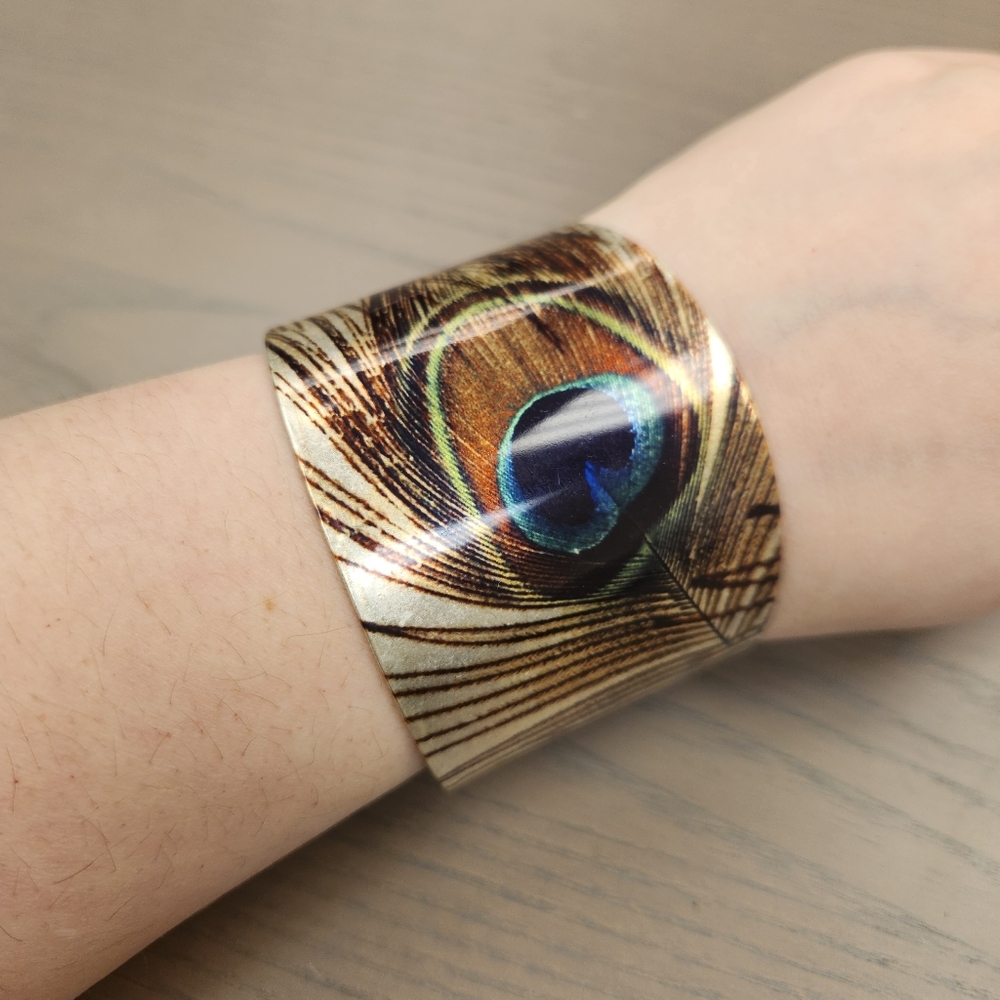 Peacock feather cuff bracelet